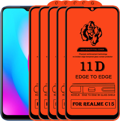 Roxel Edge To Edge Tempered Glass for Realme C15(Pack of 5)
