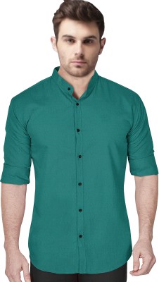 Voroxy Men Solid Casual Dark Green Shirt