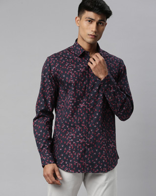 RARE RABBIT Men Floral Print Casual Dark Blue Shirt