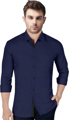 Voroxy Men Solid Casual Dark Blue Shirt