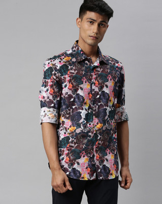 RARE RABBIT Men Floral Print Casual White Shirt