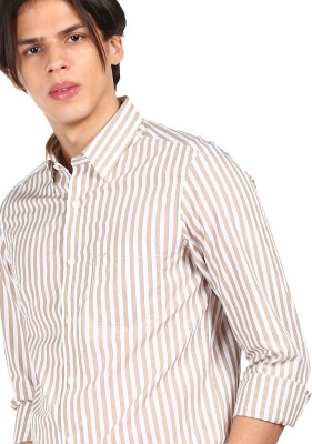 Arrow Sport Men Striped Casual Beige Shirt