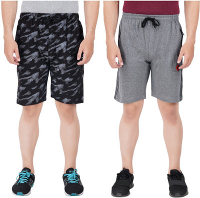 FEEL TRACK Printed Men Black, Grey Regular Shorts