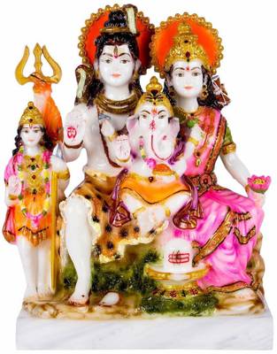 FABZONE Marble Look Lord Shiv Parivar Idol Shiv Parwati God Shiva Family Handicraft Statue Spiritual Puja Vastu Fegurine - Religious Murti Pooja Gift Item Home Décor / Table / Office / Temple Decorative Showpiece  -  26 cm