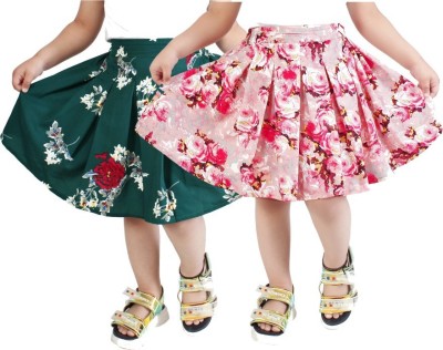 Alisha Moda Floral Print Girls A-line Pink, Green Skirt