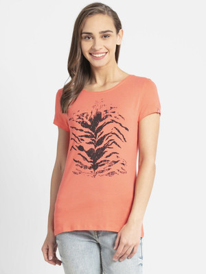 JOCKEY Printed Women Round Neck Orange T-Shirt