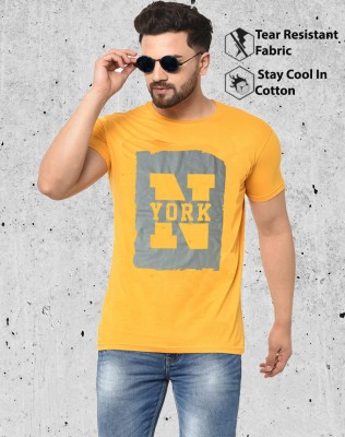 Smartees Printed Men Round Neck Yellow T-Shirt