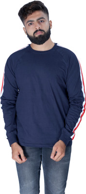 Kore Cloting Point Striped Men Round Neck Blue T-Shirt