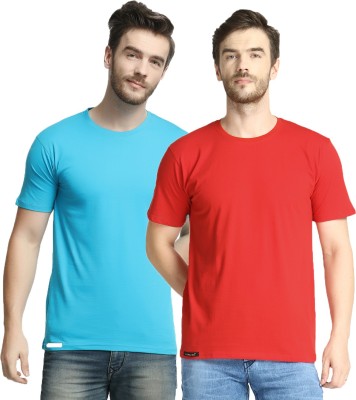 Diwazzo Solid Men Round Neck Reversible Light Blue, Red T-Shirt