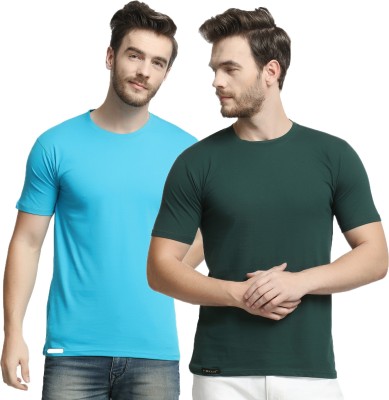 Diwazzo Solid Men Round Neck Reversible Light Blue, Dark Green T-Shirt