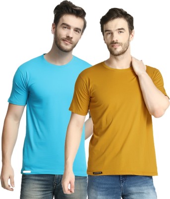 Diwazzo Solid Men Round Neck Reversible Light Blue, Yellow T-Shirt