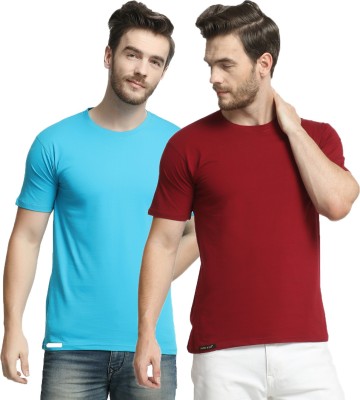 Diwazzo Solid Men Round Neck Reversible Light Blue, Maroon T-Shirt