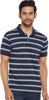 Byford by Pantaloons Striped Men Polo Neck Dark Blue T-Shirt