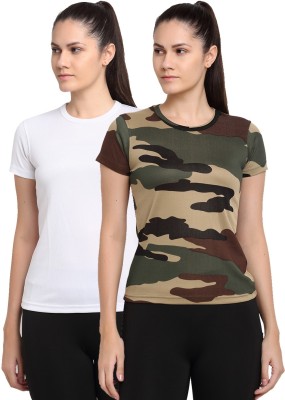 ARMISTO Military Camouflage Women Round Neck Dark Green, Blue T-Shirt