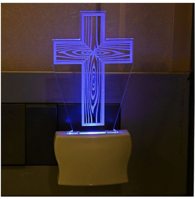 1st Time 3D Illusion Effect The Cross Multi Colour LED Night Lamp, Set Of Two, -K128 Night Lamp(10 cm, Multicolor)