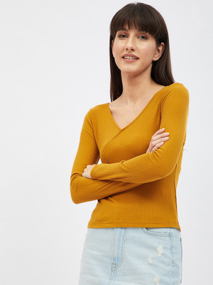 Harpa Basics Casual Solid Women Yellow Top