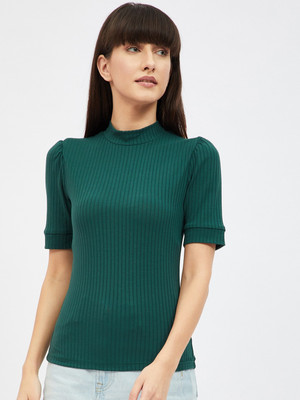 Harpa Basics Casual Solid Women Green Top