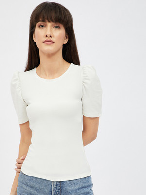 Harpa Basics Casual Solid Women White Top