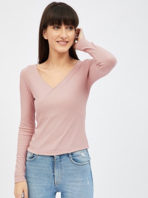 Harpa Basics Casual Solid Women Pink Top