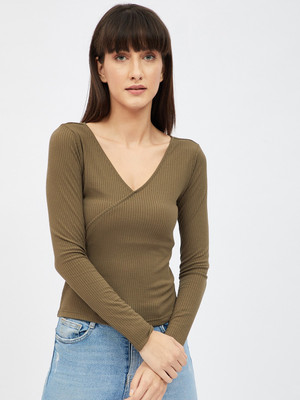 Harpa Basics Casual Solid Women Green Top