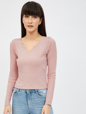 Harpa Basics Casual Solid Women Pink Top