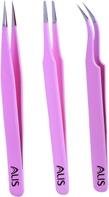 alis Baby Pink Colour Set of 3 Multipurpose Tweezer Set Eye Lashes | Eyelash Extensions | Nail Art - Manicure Tool