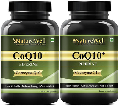 Naturewell 120mg Coenzyme Q10 Capsules with Piperine Supplement for Heart Health Pro(2 x 60 Capsules)