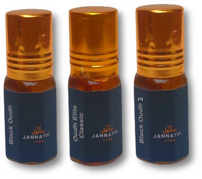 Jannatul itra Black Oudh | Oudh Elite Classic | Black Oudh 2 | Perfume/Fragrance Oil Roll-on | Premium Long Lasting Concentrated Attar for Men & Women | Unisex | 4 ml each Herbal Attar(Oud (agarwood))