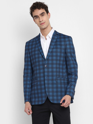 TURTLE Checkered Single Breasted Casual Men Blazer(Blue)