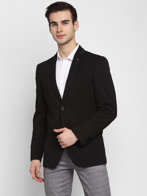 TURTLE Solid Single Breasted Casual Men Blazer(Black)