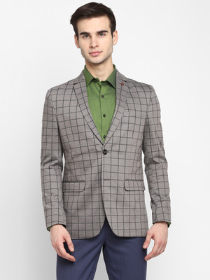 TURTLE Checkered Single Breasted Casual Men Blazer(Grey)