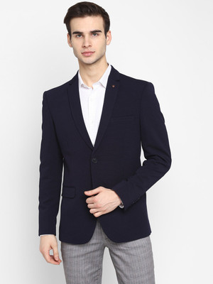 TURTLE Solid Single Breasted Casual Men Blazer(Blue)