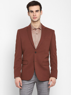 TURTLE Solid Single Breasted Casual Men Blazer(Brown)