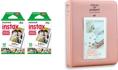 FUJIFILM Instax Mini 10x2 Sheets Instant Film with Instax Time Photo Blush Pink Album 64 Sheets Film Roll(Yes 800 ISO Pack of 2)