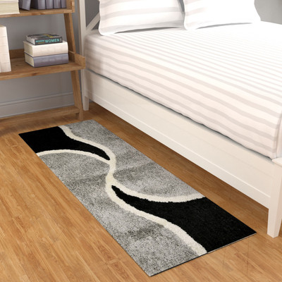 TIB Black, Grey Polyester Runner(2 ft,  X 5 ft, Rectangle)