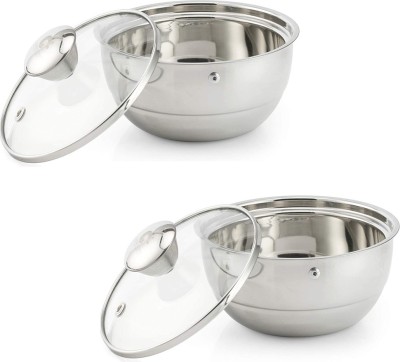 Femora Stainless Steel Double Wall Insulated Curry Server, Pack of 2 Serve Casserole(1500 ml)