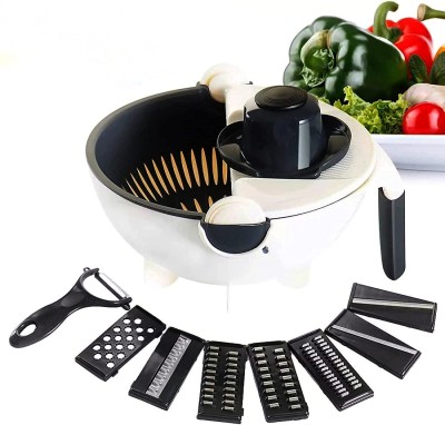 SWISS WONDER 194-Cutter Drain Basket Magic Rotate Vegetable & Fruit Grater & Slicer(5 blade, 1 peeler and 1 head, 1 vegetable cutter basket)