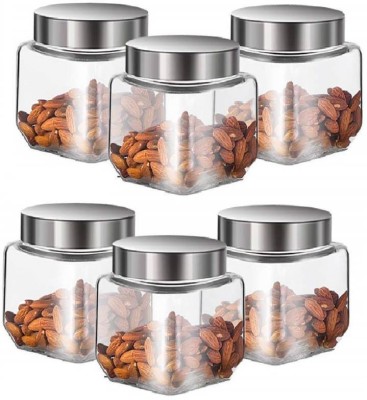 Gunatit Enterprise Glass Grocery Container  - 499 ml(Pack of 6, Clear, Silver)