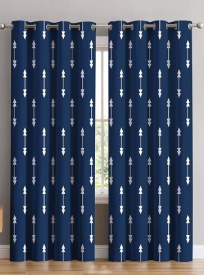 Tample Fab 154 cm (5 ft) Polyester Room Darkening Window Curtain (Pack Of 2)(Geometric, Navy Blue)