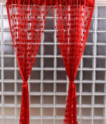 Shiv Fabs 84 cm (3 ft) Polyester Transparent Window Curtain (Pack Of 2)(Striped, Red)