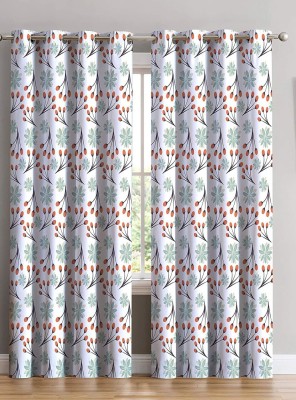 Tample Fab 214 cm (7 ft) Polyester Room Darkening Door Curtain (Pack Of 2)(Floral, White)