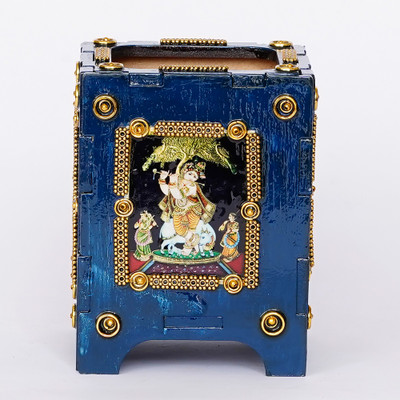 rparts 1 Compartments WOOD PEN STAND(Blue)