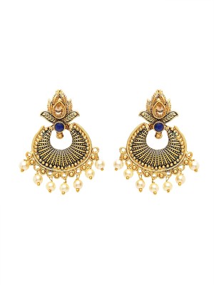 PANASH Gold-Toned Blue Crescent Shaped Hand Painted Alloy Chandbali Earring