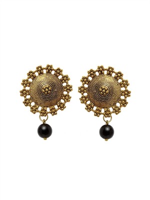 PANASH Gold-Plated Black Circular German Silver Drops & Danglers