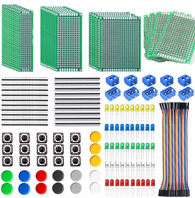 IDUINO 30 Pcs PCB Board with 60 Pcs Led Diodes 20 Pcs Header Connector and 40 Pcs Jumper Wire 10 Pcs Screw Terminal Block and 15 Pcs Tactile Cap Switch Electronic Components Electronic Hobby Kit