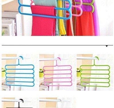 ORRISH ORRISH Multi-Purpose 5 Layer Clothes Hanger Wardrobe Storage Organizer Rack and 1 Pc Foldable Cloth Hanger for Space Saving Combo Plastic Dress Pack of 5 Hangers For  Dress(Pink, Black, Green, White, Blue)