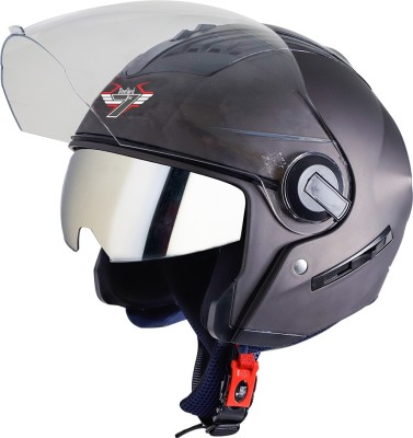 Steelbird SBA-3 7Wings Open Face Helmet with Chrome Silver Sun Shield, ISI Certified Helmet Motorbike Helmet(Matt Royal Brown with Clear Visor)