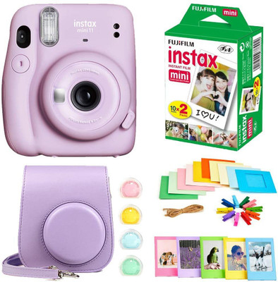 FUJIFILM Instax Mini 11 Instax Mini 11 Purple with 10x2 Film + Hanging Frames + Plastic Frames + Case + Close Up Filters Instant Camera(Purple)