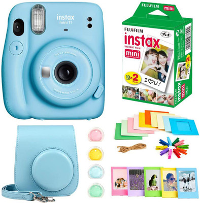 FUJIFILM instax mini 11 Instax Mini 11 Blue with 10x2 Film + Hanging Frames + Plastic Frames + Case + Close Up Filters Instant Camera(Blue) FUJIFILM instax mini 11 Instax Mini 11 Blue with 10x2 Film + Hanging Frames + Plastic Frames + Case + Close Up Filters Instant Camera(Blue)