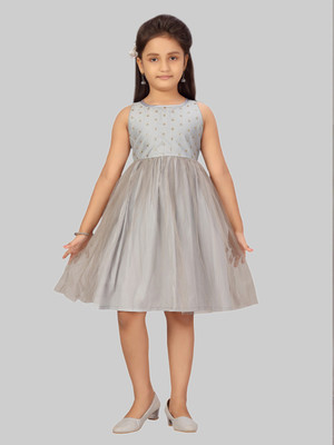 Aarika Baby Girls Midi/Knee Length Party Dress(Grey, Sleeveless)